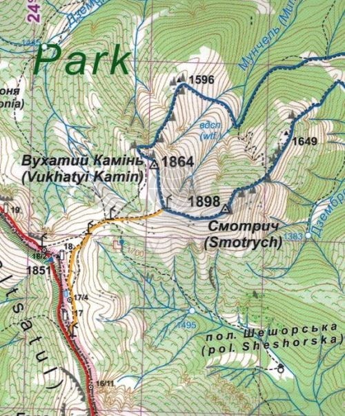 Góry Marmaroskie, Hryniawa 1:50 000. Laminowana mapa turystyczna wydawnictwa ASSA. Fragment 2