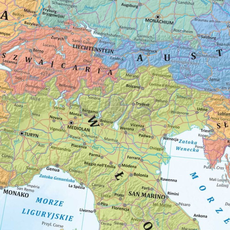 Europa 1:4 500 000. Mapa polityczna w ramie drewnianej. Fragment 2