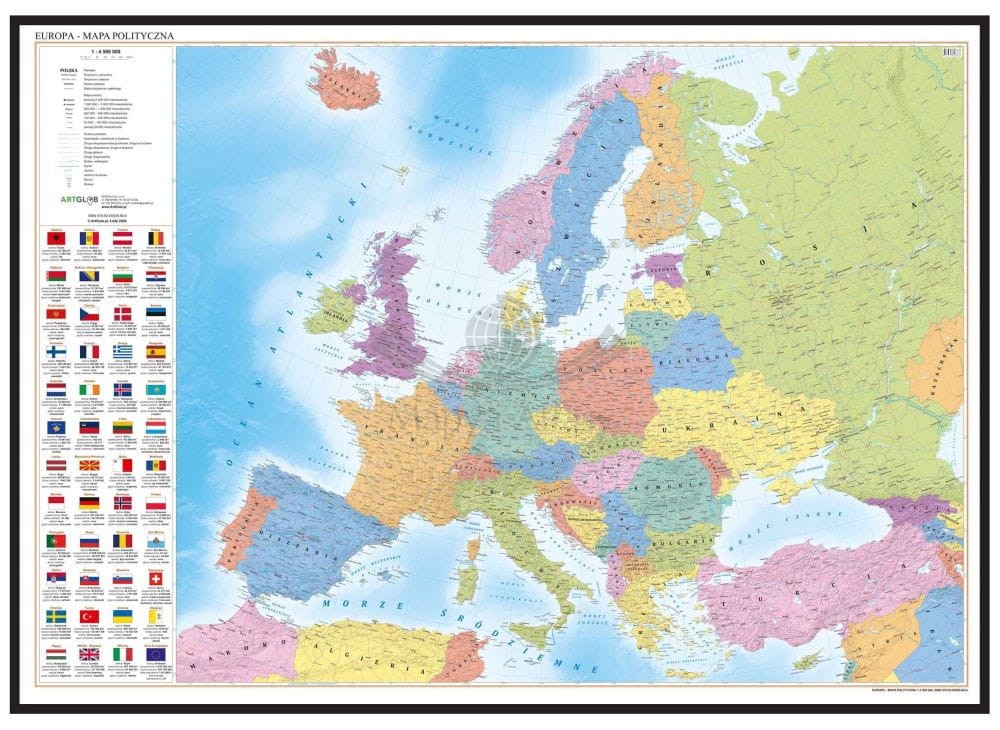 Europa 1:4 500 000. Mapa polityczna w ramie drewnianej