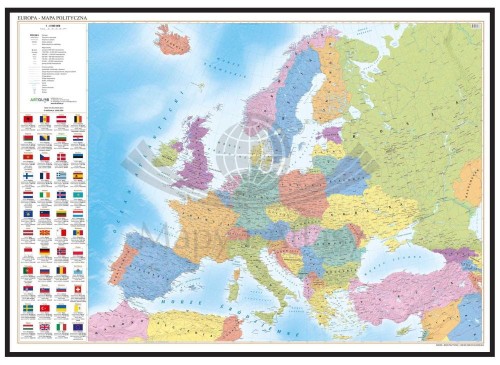 Europa 1:4 500 000. Mapa polityczna w ramie drewnianej