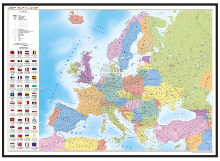 Europa 1:4 500 000. Mapa polityczna w ramie drewnianej