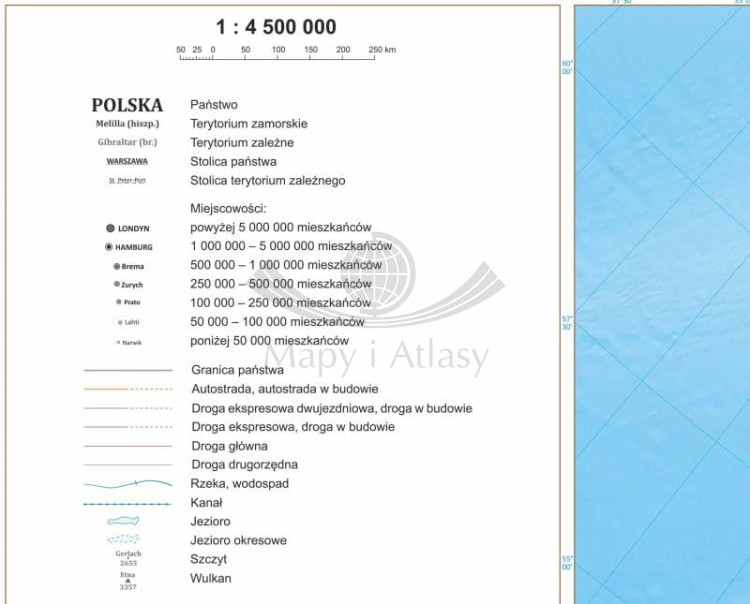 Europa 1:4 500 000. Mapa polityczna. Wersja do wpinania. Legenda