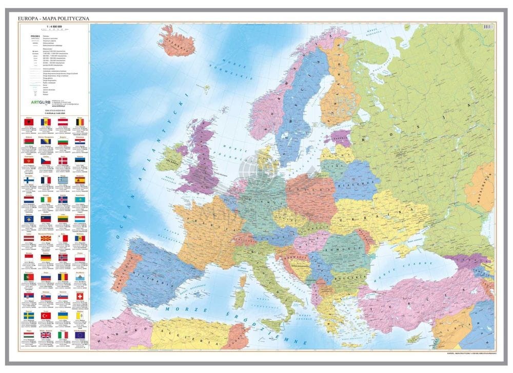 Europa 1:4 500 000. Mapa polityczna. Wersja do wpinania