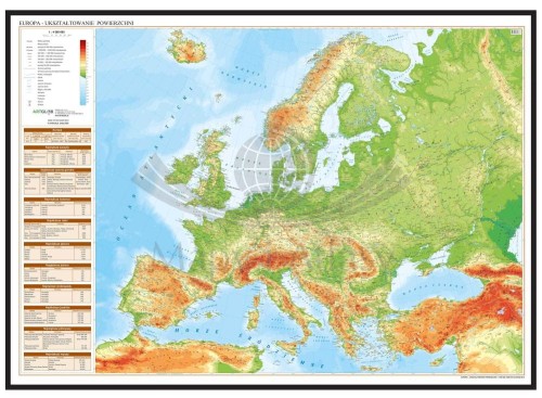 Europa 1:4 500 000. Mapa fizyczna w ramie drewnianej