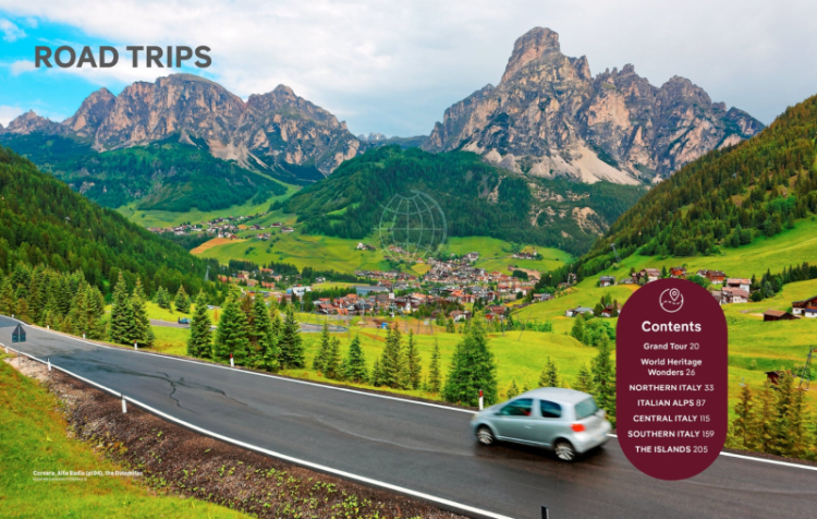 Best road trips Italy / Podróże po Włoszech. Przewodnik wydawnictwa Lonely Planet. Przykładowe strony 4
