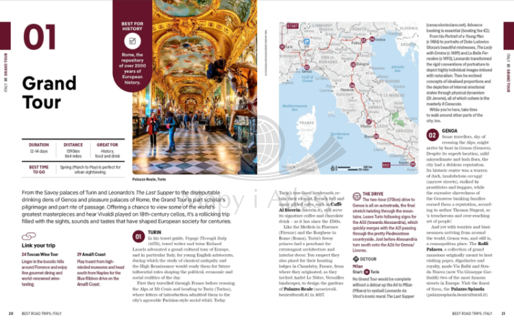 Best road trips Italy / Podróże po Włoszech. Przewodnik wydawnictwa Lonely Planet. Przykładowe strony 5