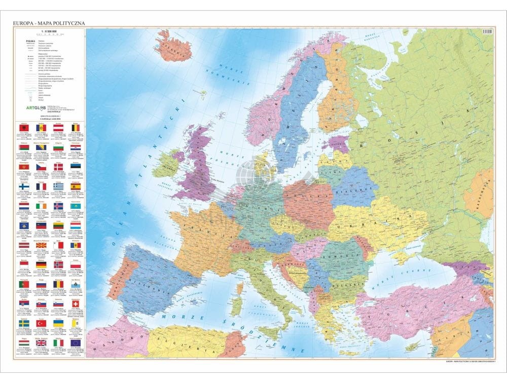 Europa 1:6 500 000. Arkusz, mapa ścienna polityczna