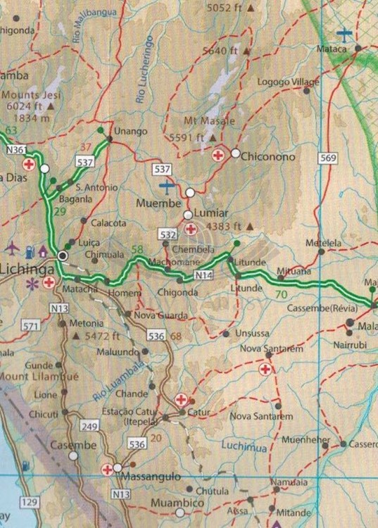Malawi i Mozambik. Mapa samochodowo-turystyczna wydawnictwa ITMB. Fragment 2