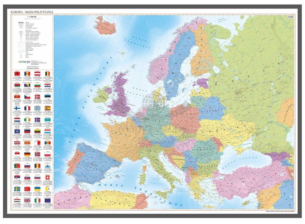 Europa 1:6 500 000. Mapa polityczna w ramie drewnianej
