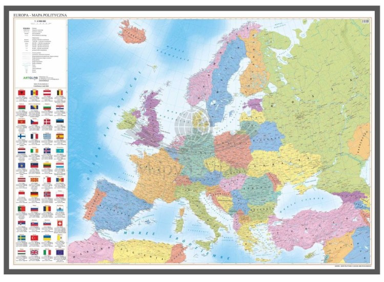 Europa 1:6 500 000. Mapa polityczna w ramie drewnianej