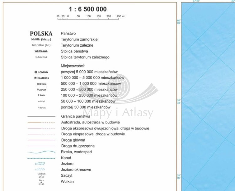 Europa 1:6 500 000. Mapa polityczna. Wersja do wpinania. Legenda