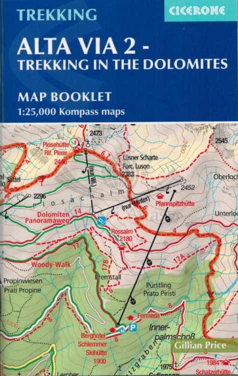 Alta Via 2 - Trekking in the Dolomites / Dolomity. Przewodnik wydawnictwa Cicerone. Broszurka z mapami. Okładka