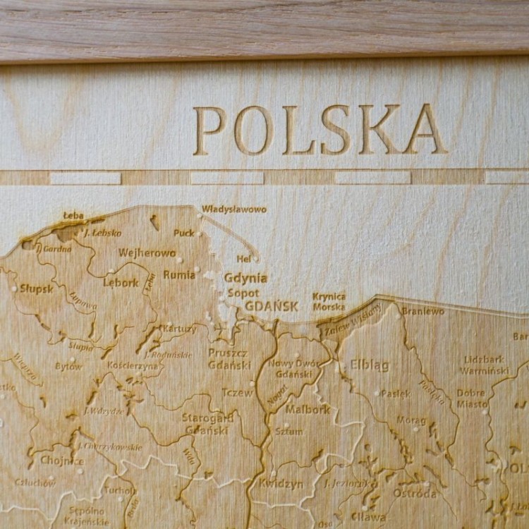 Polska. Drewniana mapa 3D. Grawerowana, 40 x 40 cm. Fragment 1