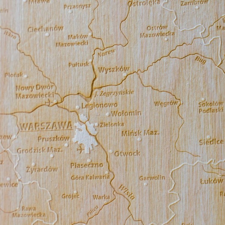 Polska. Drewniana mapa 3D. Grawerowana, 40 x 40 cm. Fragment 3