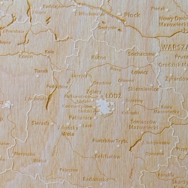 Polska. Drewniana mapa 3D. Grawerowana, 40 x 40 cm. Fragment 4