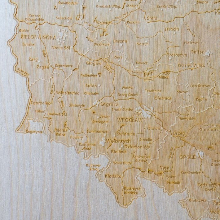 Polska. Drewniana mapa 3D. Grawerowana, 40 x 40 cm. Fragment 5