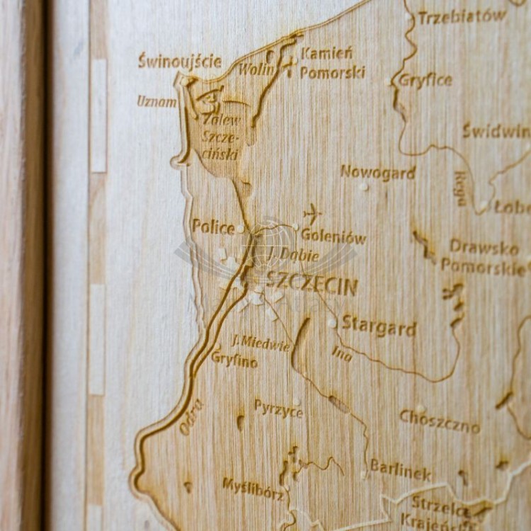 Polska. Drewniana mapa 3D. Grawerowana, 40 x 40 cm. Fragment 6