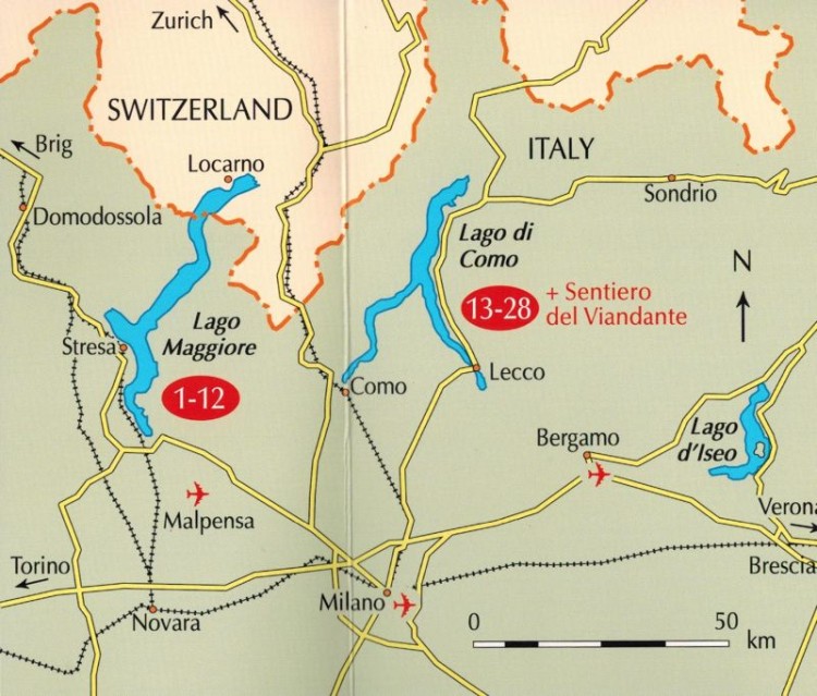 Jezioro Como i Maggiore. Trasa Sentiero del Viandante. Przewodnik wydawnictwa Cicerone. Mapka