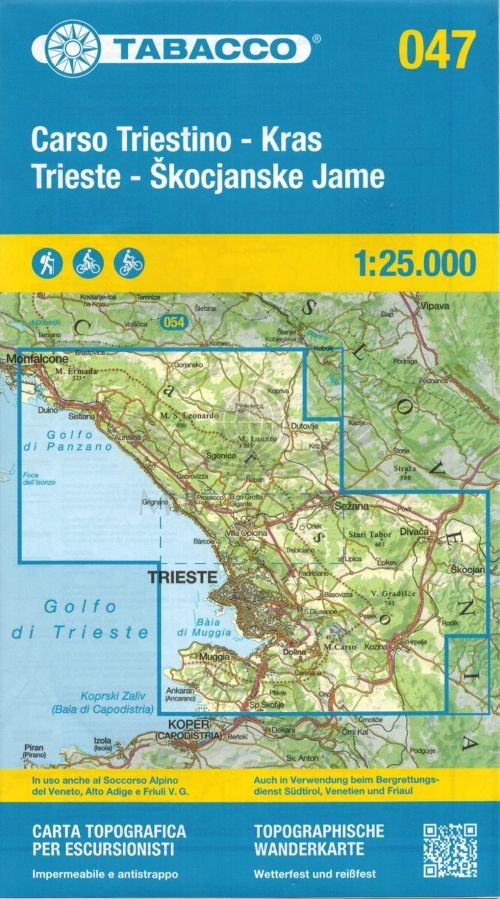 Carso Triestino, Kras, Trieste, Škocjanske Jame. Wodoodporna mapa turystyczna 047. Tabacco