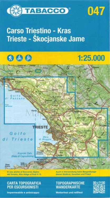 Carso Triestino, Kras, Trieste, Škocjanske Jame. Wodoodporna mapa turystyczna wydawnictwa Tabacco. Okładka