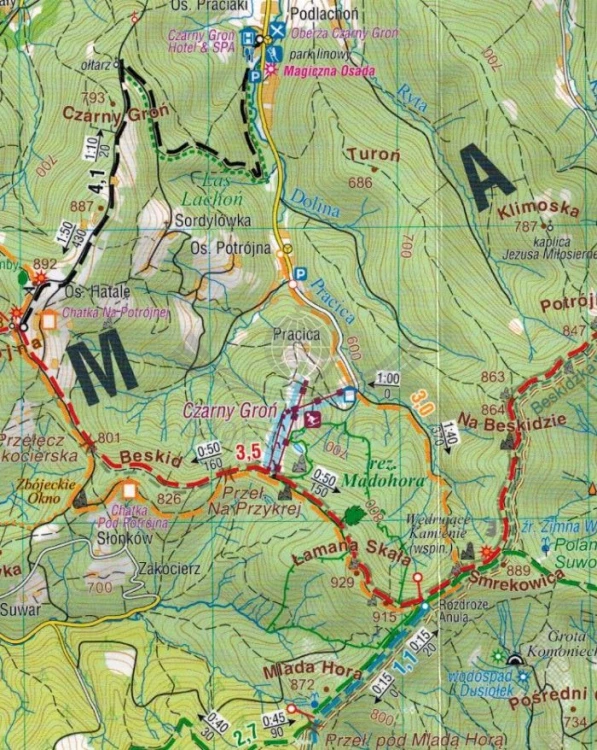 Beskid Mały 1:40 000. Laminowana mapa turystyczna wydawnictwa Compass. Fragment 1