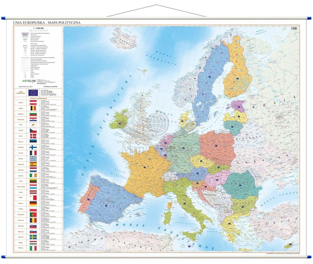 Unia Europejska 1:3 000 000. Mapa ścienna polityczna