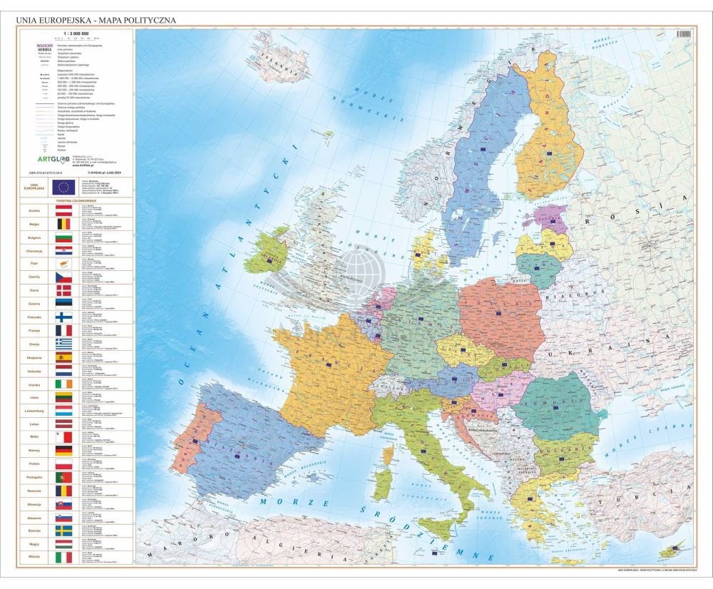 Unia Europejska 1:3 000 000. Arkusz, mapa ścienna polityczna