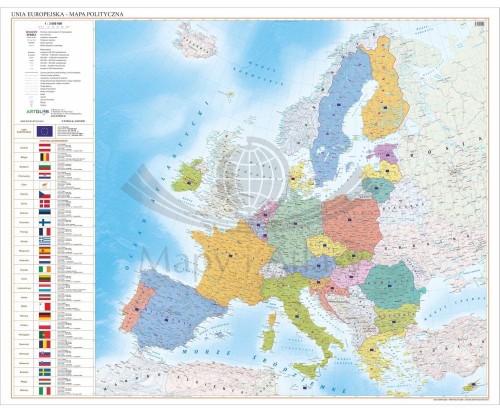 Unia Europejska 1:3 000 000. Arkusz, mapa ścienna polityczna