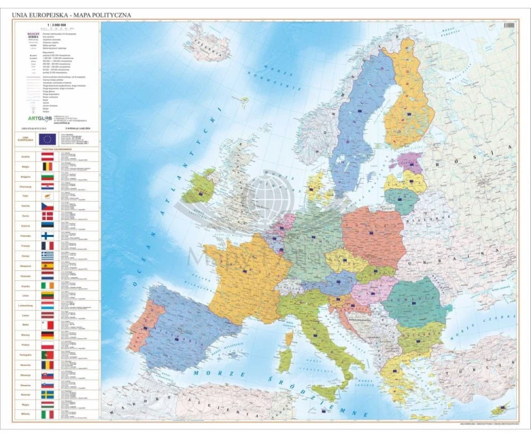 Unia Europejska 1:3 000 000. Arkusz, mapa ścienna polityczna