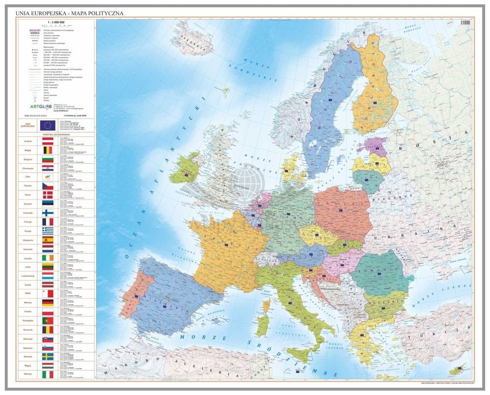 Unia Europejska 1:3 000 000. Mapa polityczna. Wersja do wpinania
