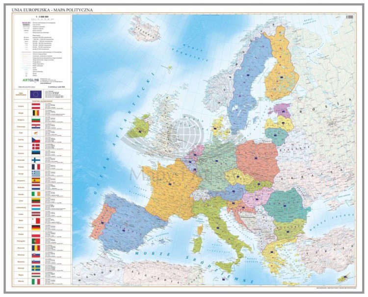 Unia Europejska 1:3 000 000. Mapa polityczna. Wersja do wpinania