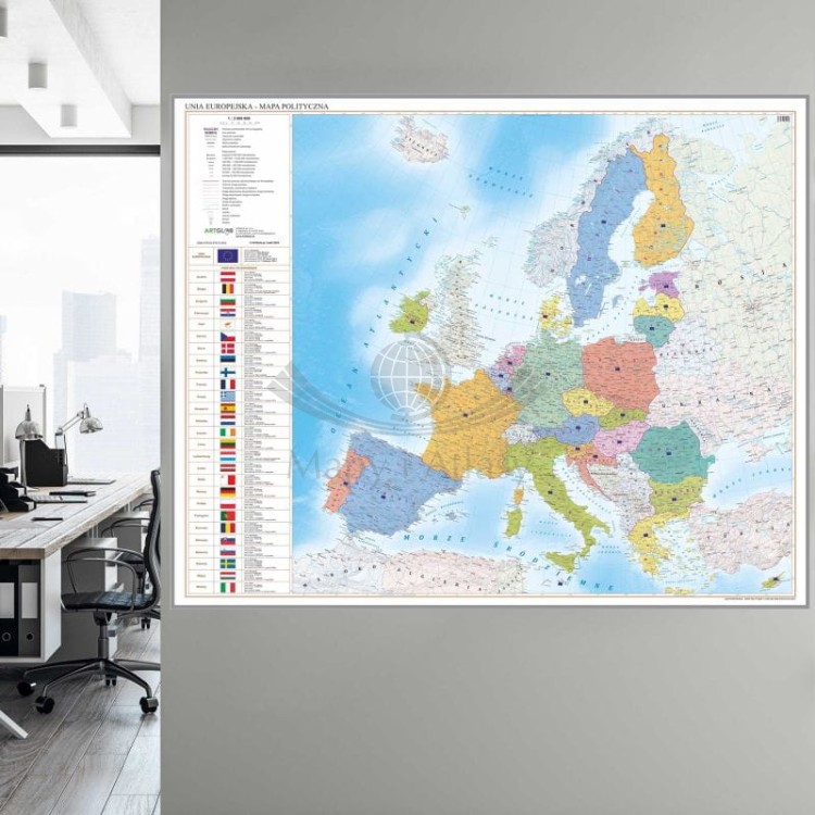 Unia Europejska 1:3 000 000. Mapa polityczna. Wersja magnetyczna. Przykład aranżacji