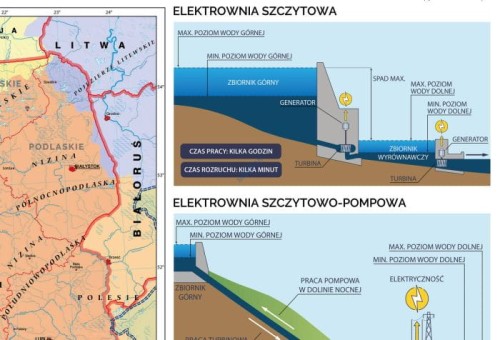 Polska 1:735 000. Mapa ścienna. OZE - wody powierzchniowe i hydroenergetyka w Polsce wydawnictwa Meridian. Fragment 1