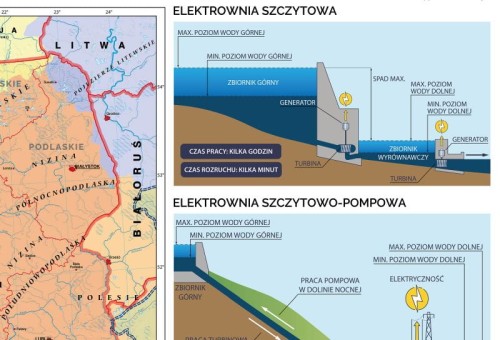 Polska 1:600 000. Mapa ścienna. OZE - wody powierzchniowe i hydroenergetyka w Polsce wydawnictwa Meridian. Fragment 1