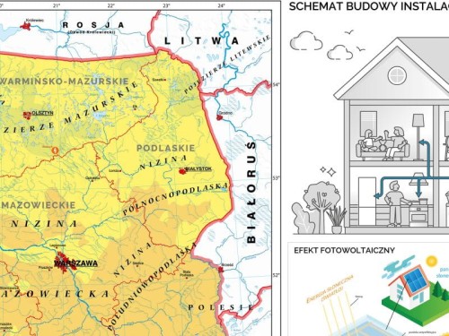 Polska 1:600 000. Mapa ścienna. OZE - Strefy nasłonecznienia i energia solarna w Polsce wydawnictwa Meridian. Fragment 1