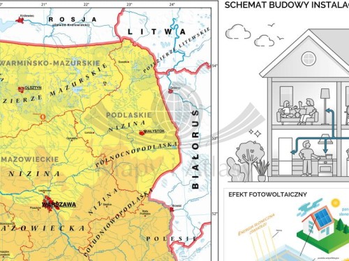 Polska. Fototapeta samoprzylepna. OZE - Strefy nasłonecznienia i energia solarna w Polsce wydawnictwa Meridian. Fragment 1