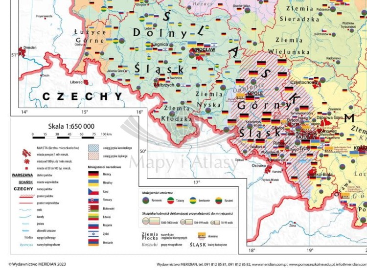 Polska 1:650 000. Mapa ścienna regiony i etnografia wydawnictwa Meridian. Fragment 1