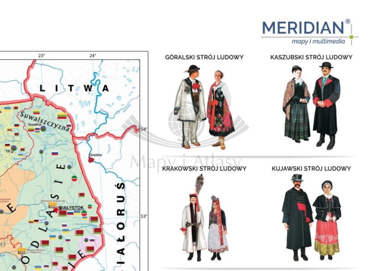 Polska 1:650 000. Mapa ścienna regiony i etnografia wydawnictwa Meridian. Fragment 2