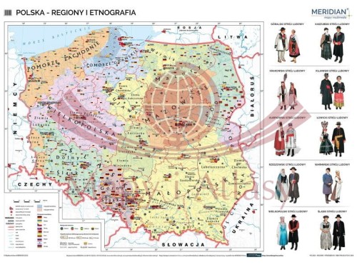 Polska 1:550 000. Mapa ścienna. Regiony i etnografia wydawnictwa Meridian