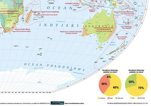 Świat 1:22 000 000. Mapa ścienna. Ochrona bioróżnorodności świata wydawnictwa Meridian. Fragment 1