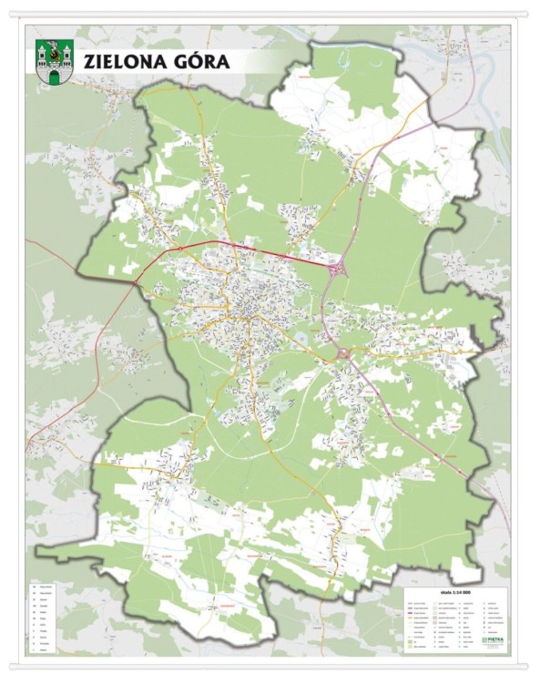 Zielona Góra 1:14 000. Mapa ścienna / Plan miasta. Wersja STRONG