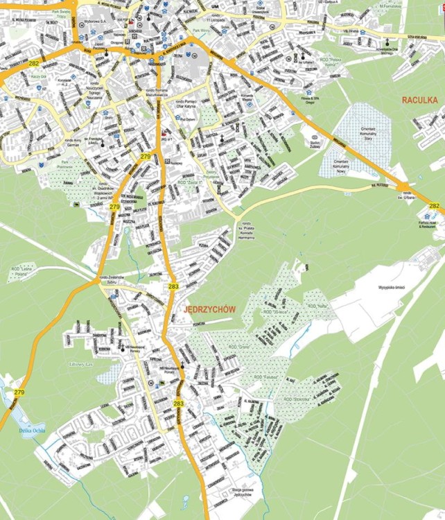 Zielona Góra 1:14 000. Mapa ścienna / Plan miasta. Wersja STRONG. Fragment