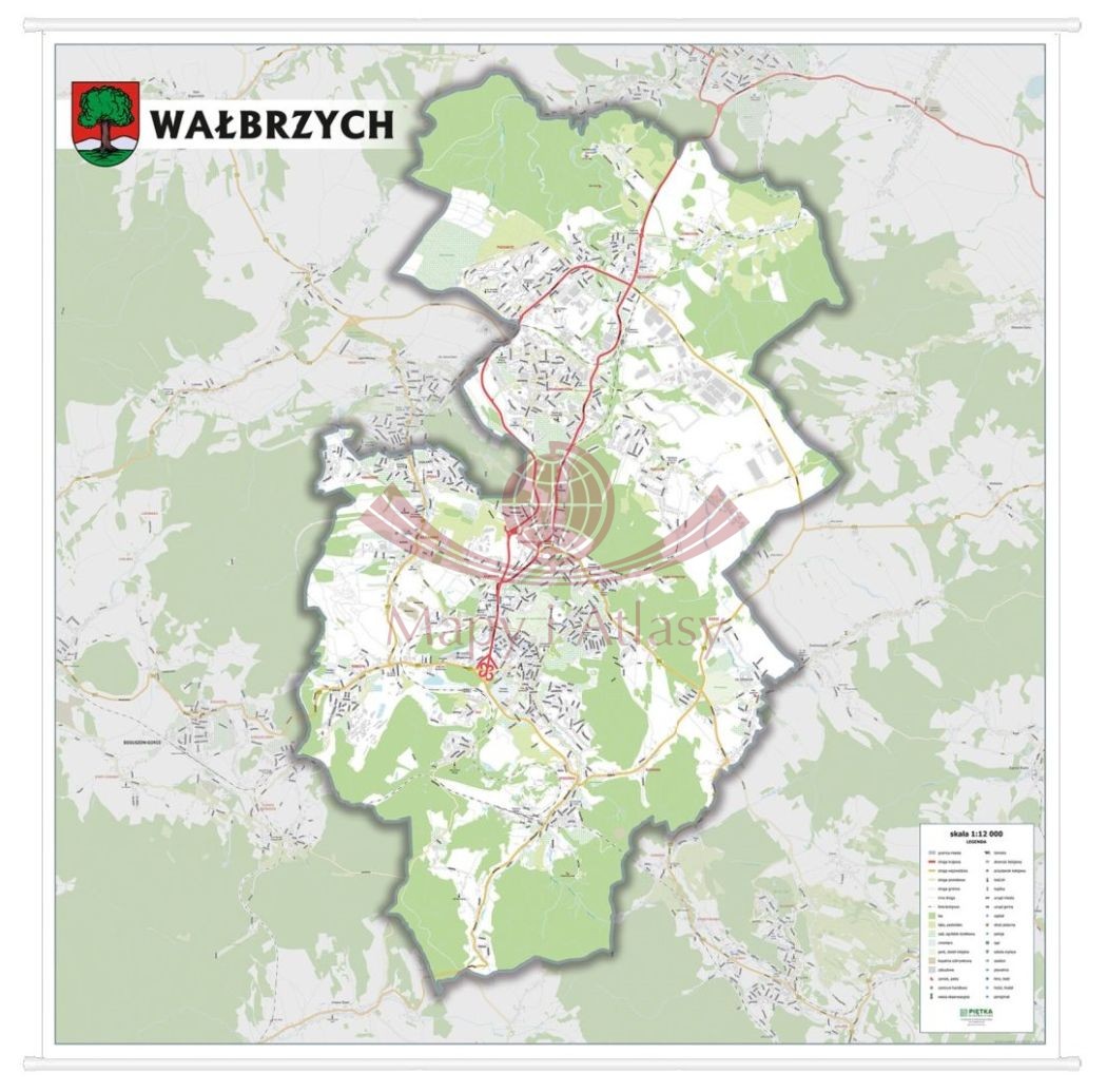 Wałbrzych 1:12 000. Mapa ścienna / Plan miasta. Wersja STRONG