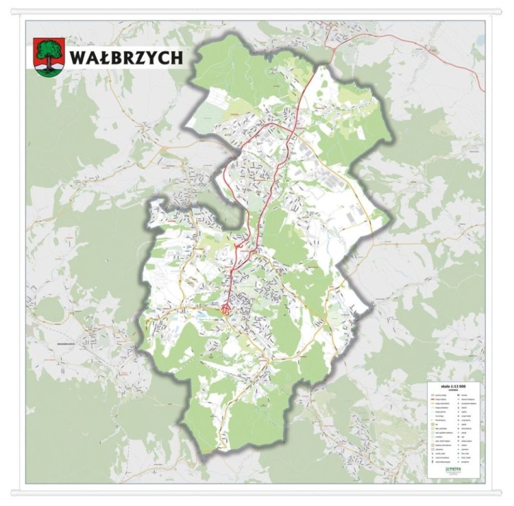 Wałbrzych 1:12 000. Mapa ścienna / Plan miasta. Wersja STRONG