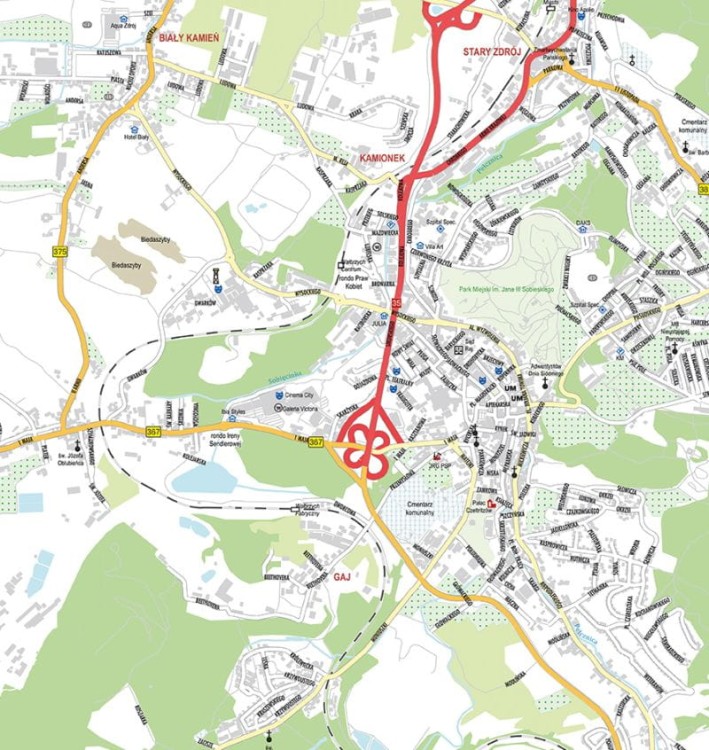 Wałbrzych 1:12 000. Mapa ścienna / Plan miasta. Wersja STRONG. Fragment
