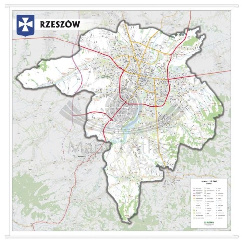 Rzeszów 1:13 000. Mapa ścienna / Plan miasta. Wersja STRONG