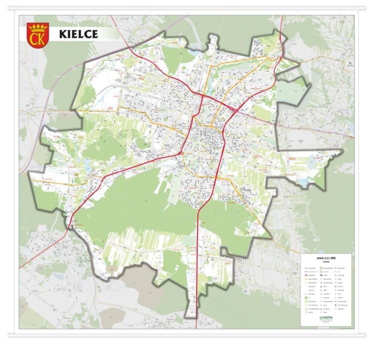 Kielce 1:11 000. Mapa ścienna / Plan miasta. Wersja STRONG