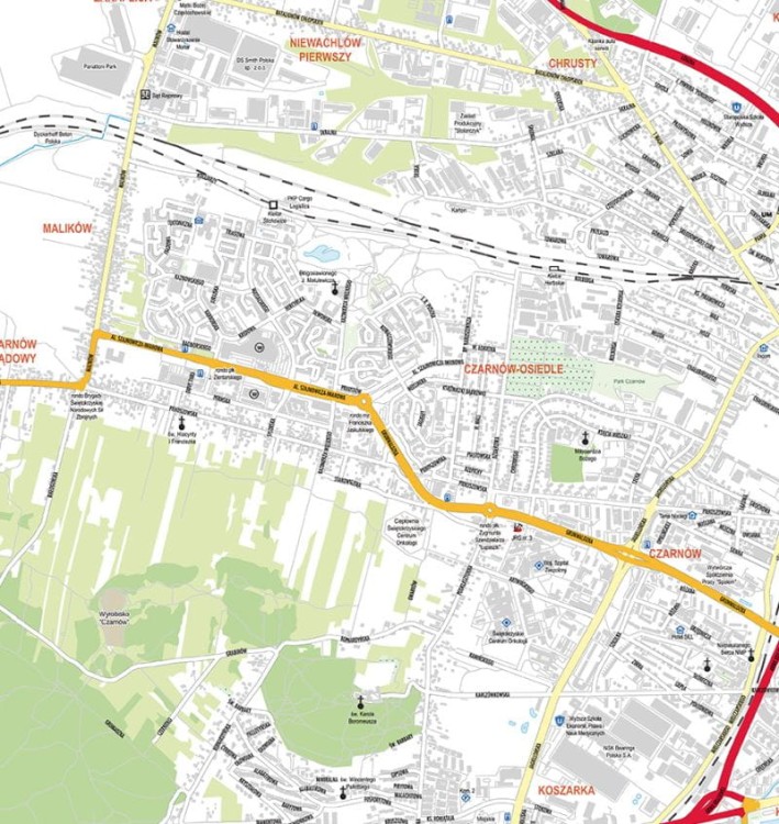Kielce 1:11 000. Mapa ścienna / Plan miasta. Wersja STRONG. Fragment