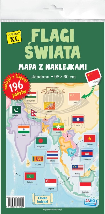 Flagi świata. Mapa z naklejkami wydawnictwa Jako