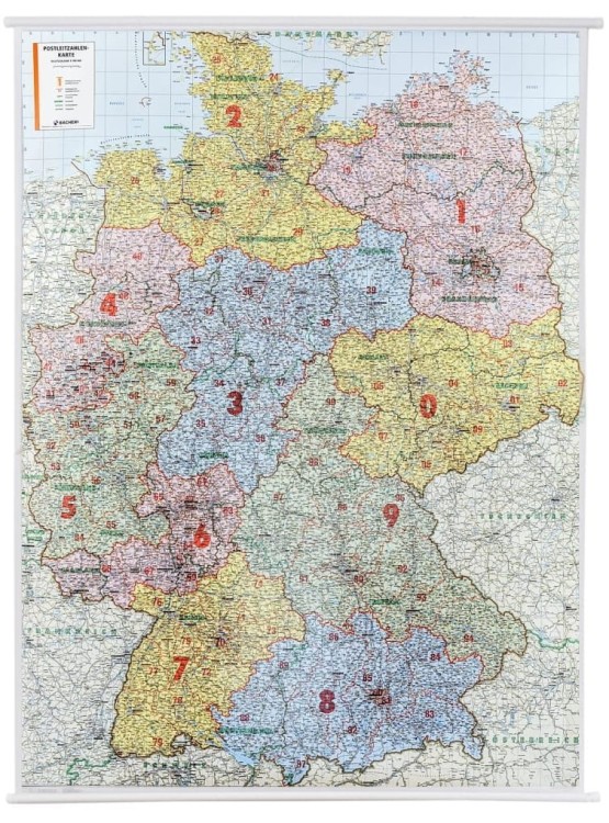 Niemcy 1:700 000. Mapa ścienna. Kody pocztowe. Postleit-Karte